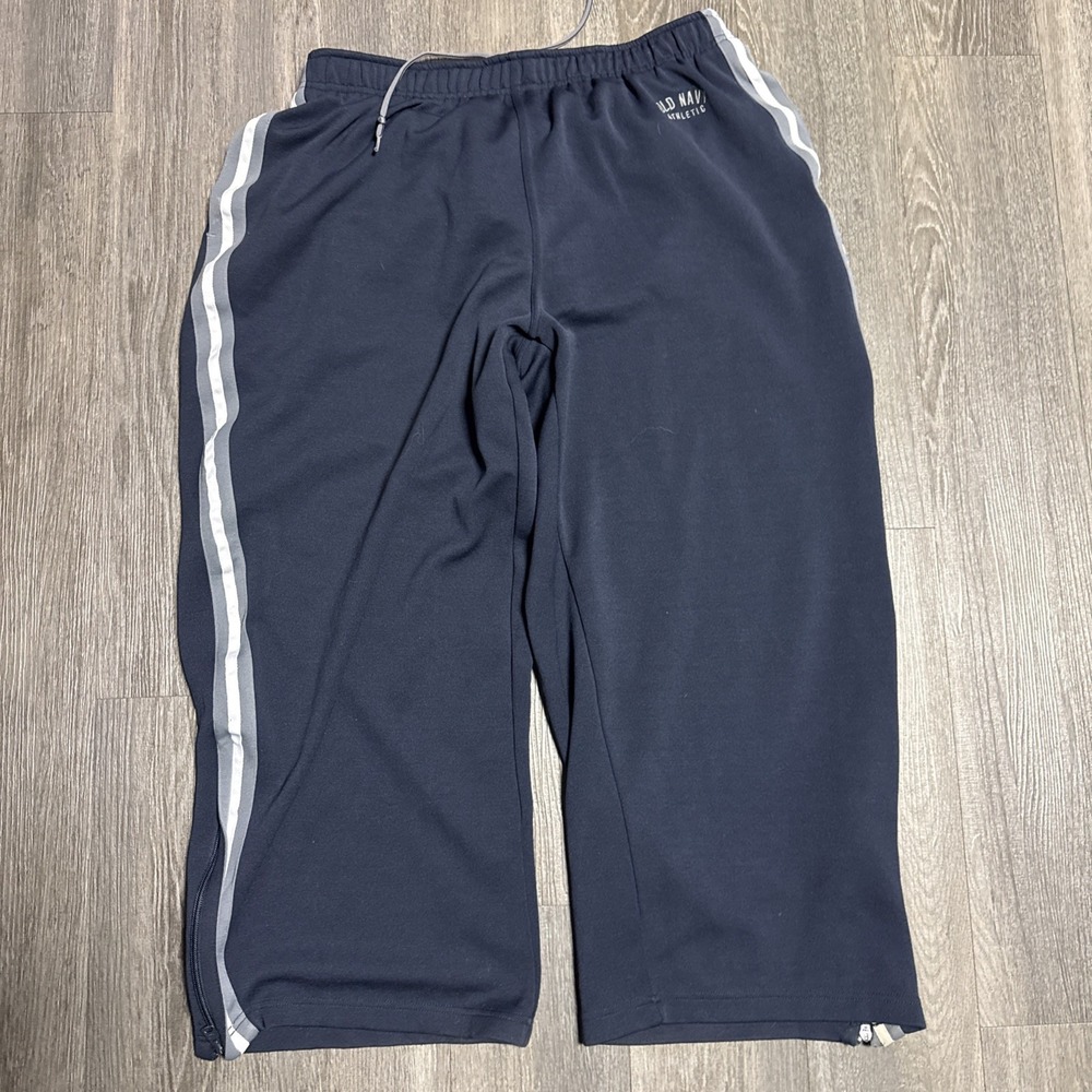 Vintage Y2K Baggy Old Navy 84 Track Sweatpants L Heavy Cotton Navy Striped